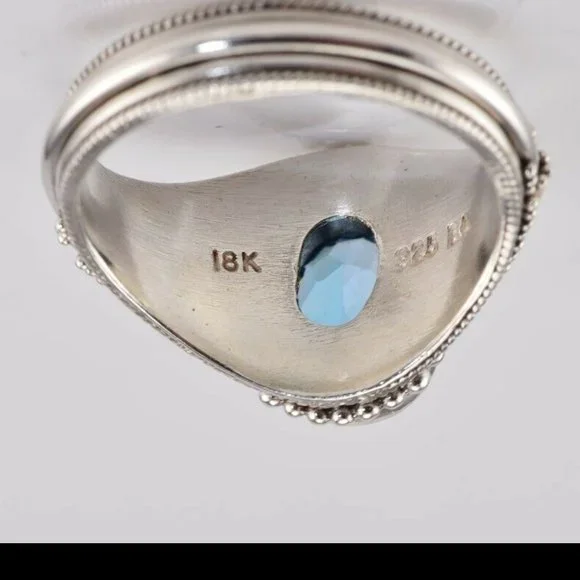 SUARTI BALI BA Sterling Silver & 18K Gold 2.5CT Blue Topaz Ring Dotted Size 8.75 - Picture 5 of 5